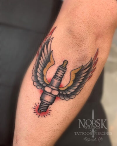 Sparkplug and Piston tattoo by Khalil Rivera: TattooNOW